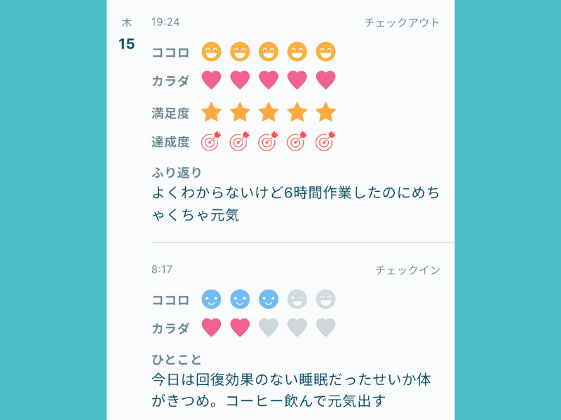 Awarefyチェックイン・アウトの記録実際の履歴